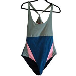 Title Nine Tideturn Wireless Colorblock Adjustable UPF 50 One Piece Swimsuit L